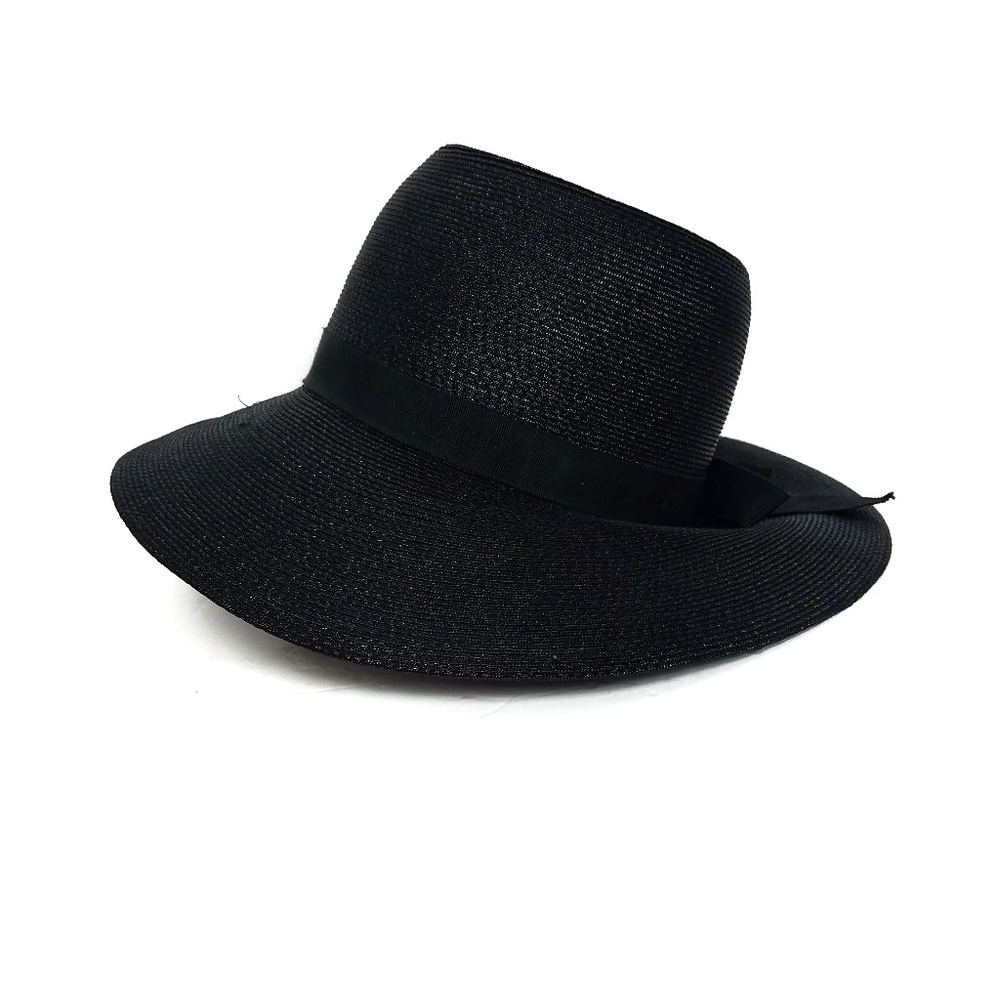 Valerie Black sun braided  hat with black ribbow - Picture 6 of 7